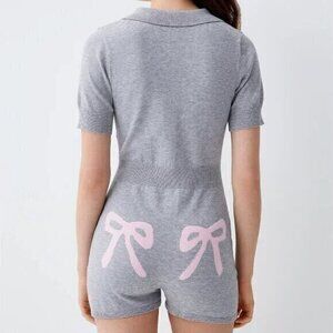 Pink bows knit romper